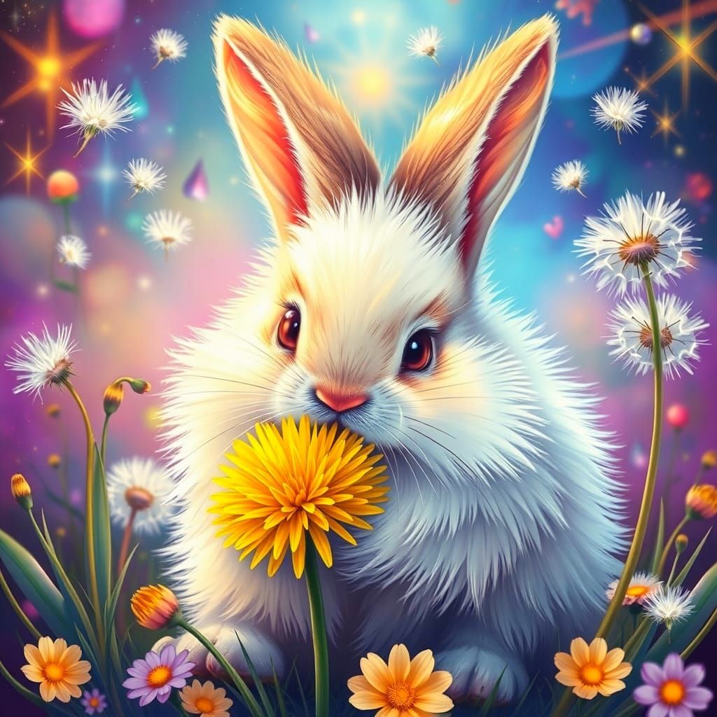 Whimsical Magical Bunny in Vibrant Cosmic Landscape