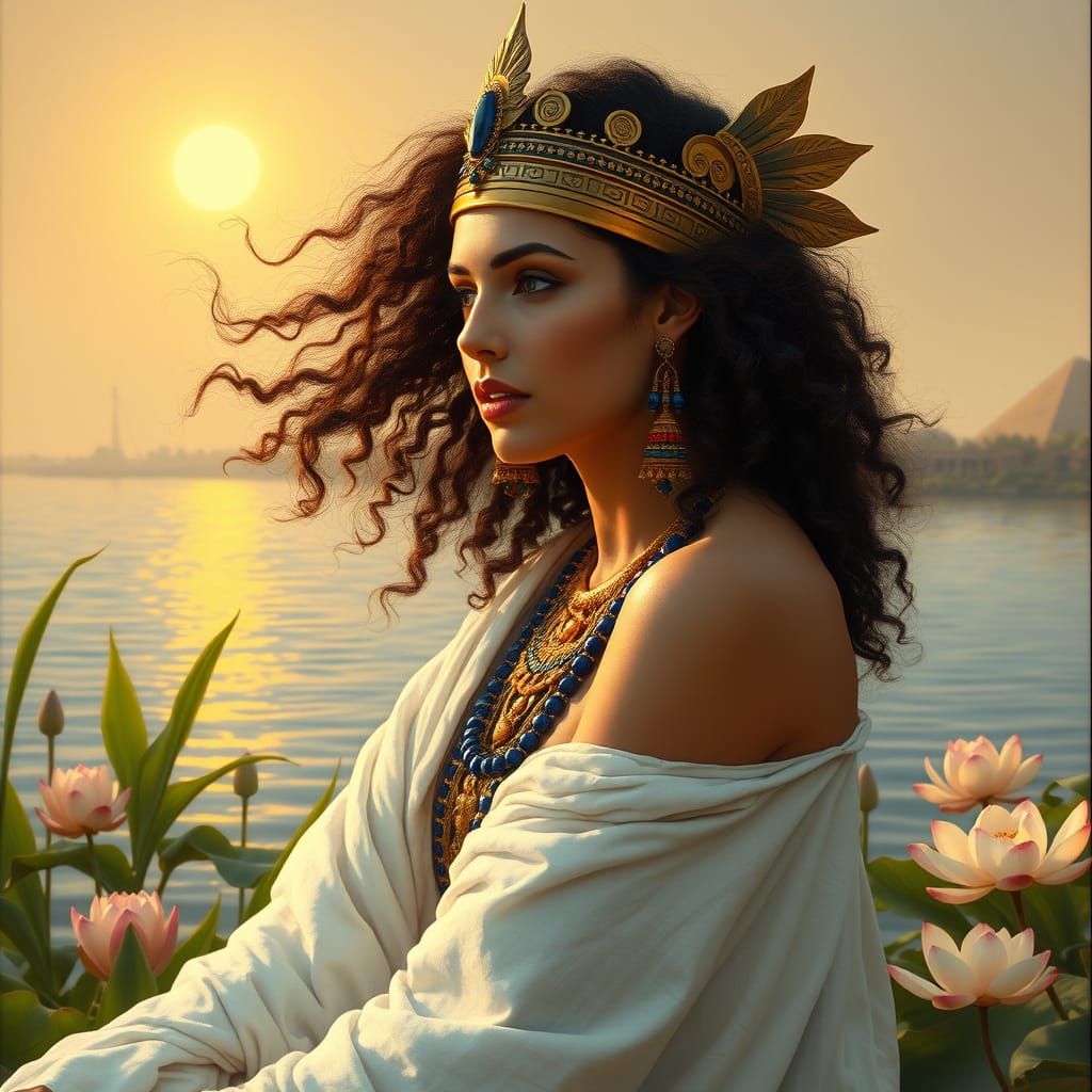 Egyptian Queen by the Nile River in Orientalist Style