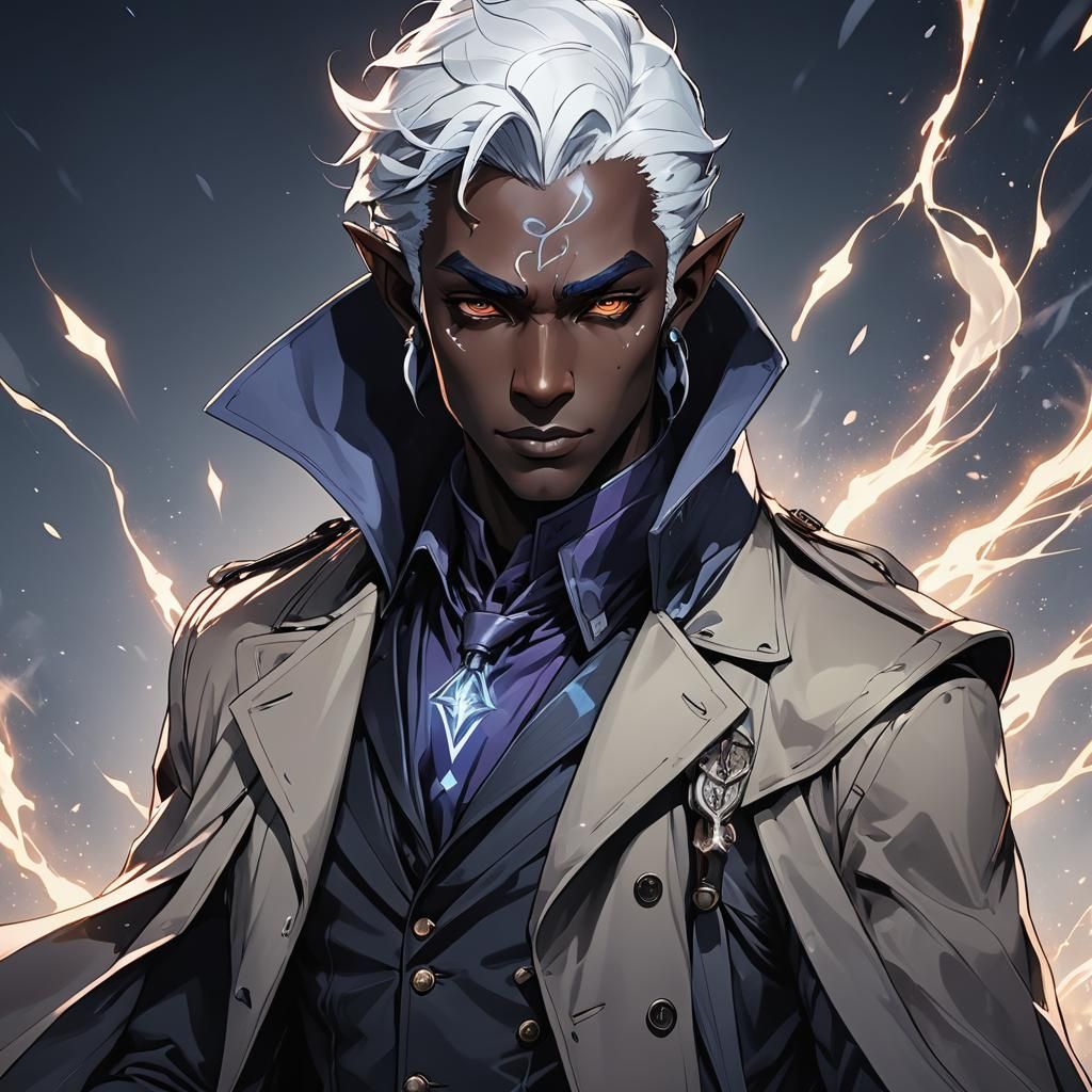 Drow Elf with Magic Aura in Anime Style