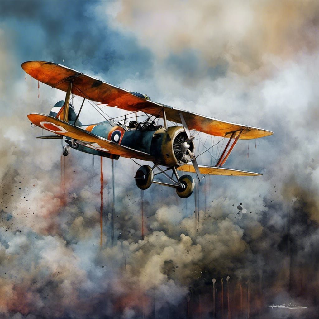 Sopwith Camel Over Pyrenees: Watercolour Graffiti Art