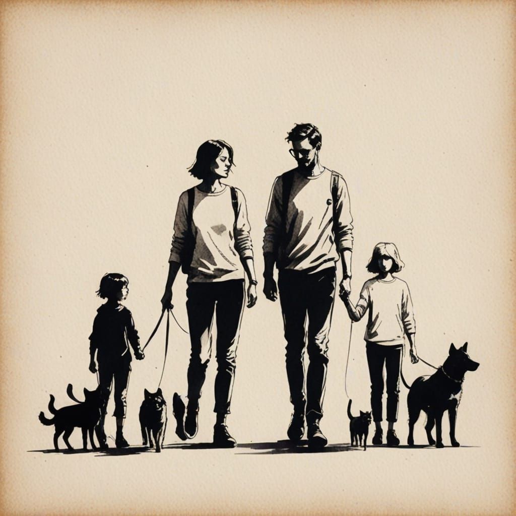 Intimate Family Portrait in Ink Sketch Style