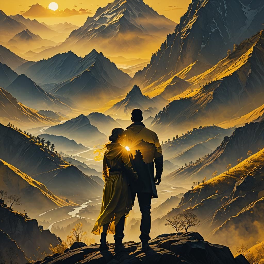 Silhouette Couple Sunrise Double Exposure Art