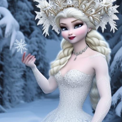 Snow Queen Portrait with Winter Rose Headdress