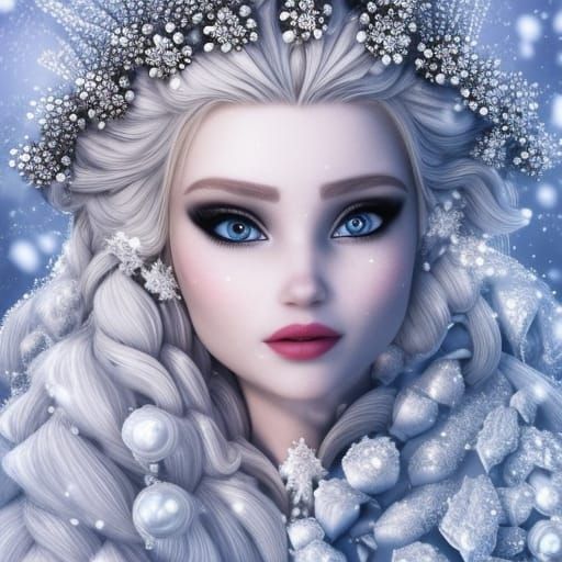 Ethereal Snow Queen Portrait in Digital Art Style