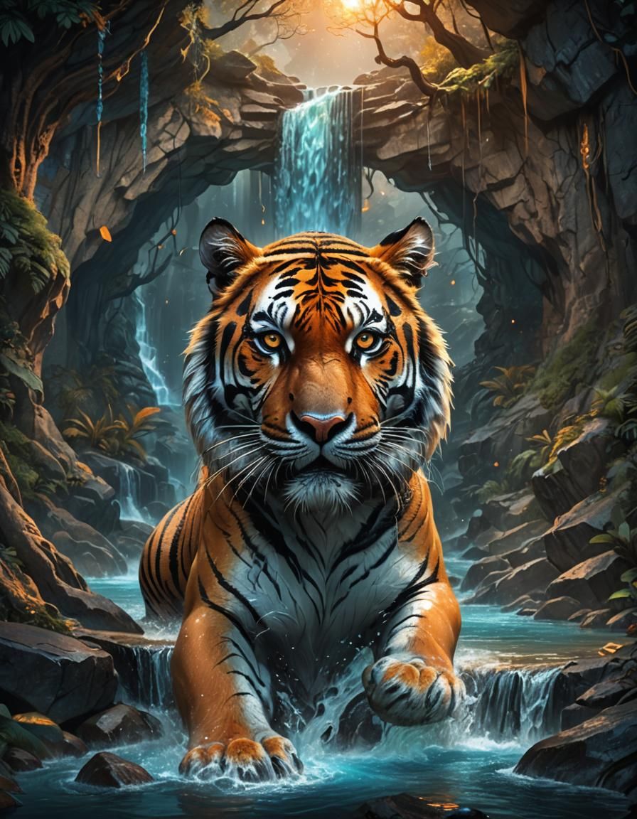 Fierce Tiger Face in Detailed Matte Painting