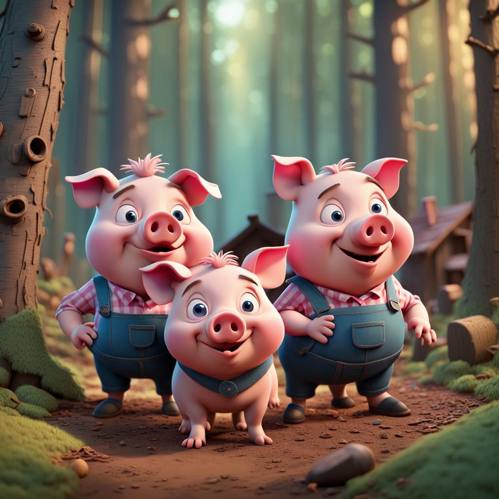 Three Little Pigs in the Woods: 3D Cartoon