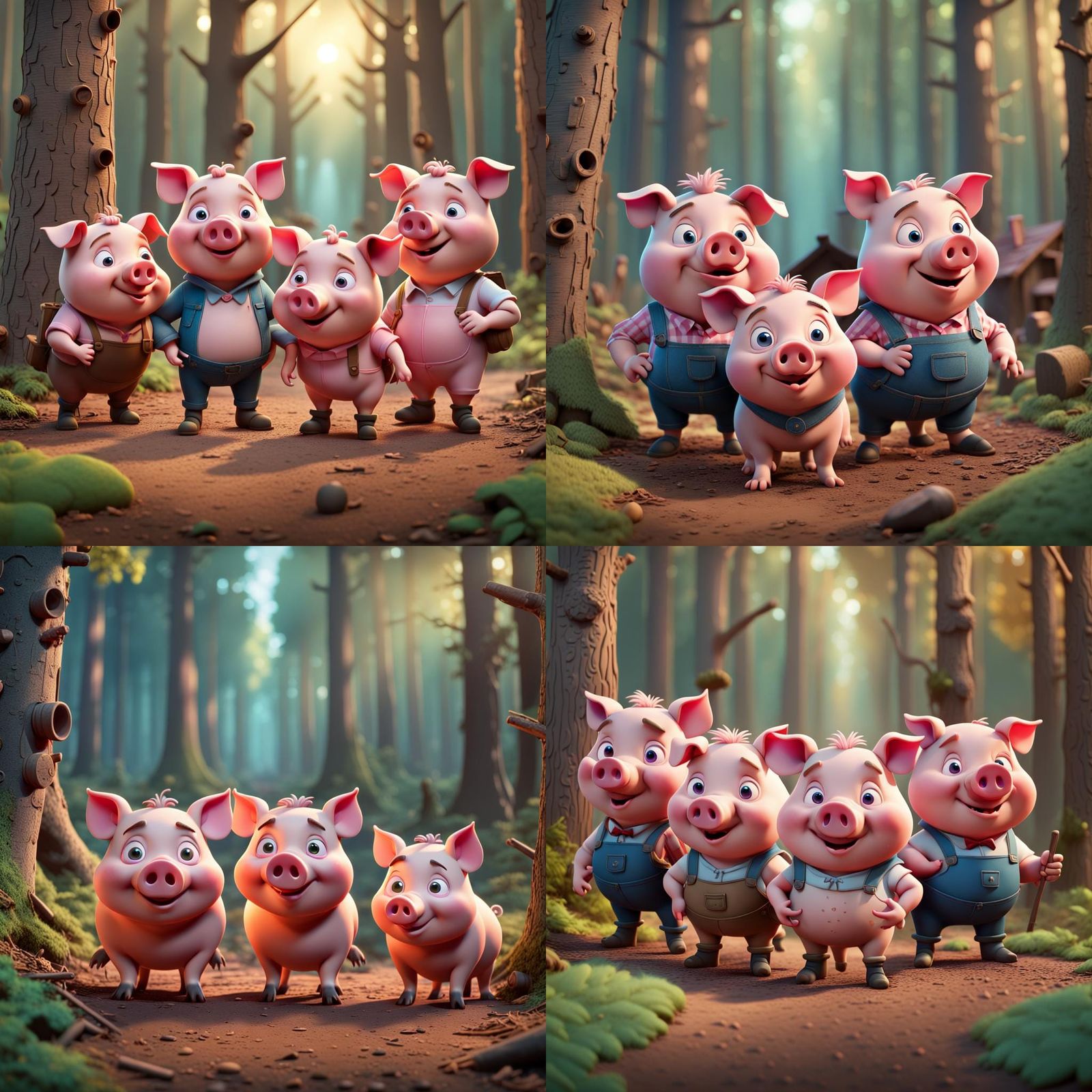 Three Little Pigs in the Woods: 3D Cartoon