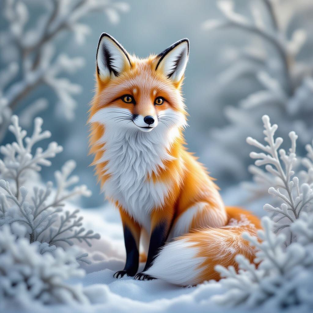 Ethereal Glass Fox in Winter Wonderland