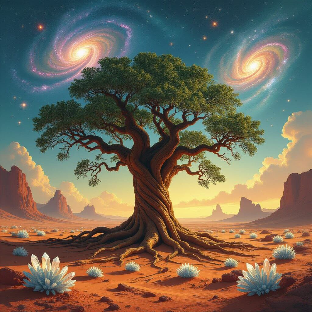Ancient Tree Roots Portal to Galaxies in Alien Desert