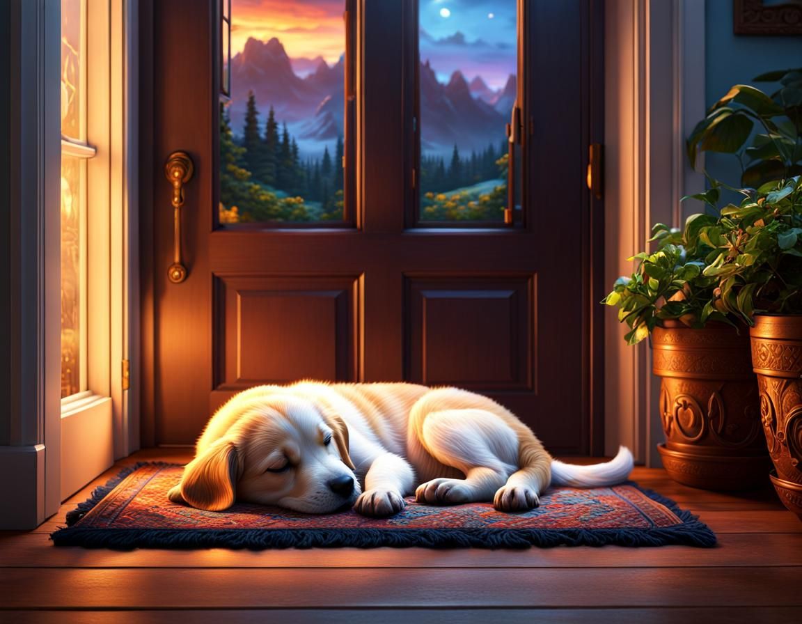 Cute Puppy Dreams in Cozy Home Interior