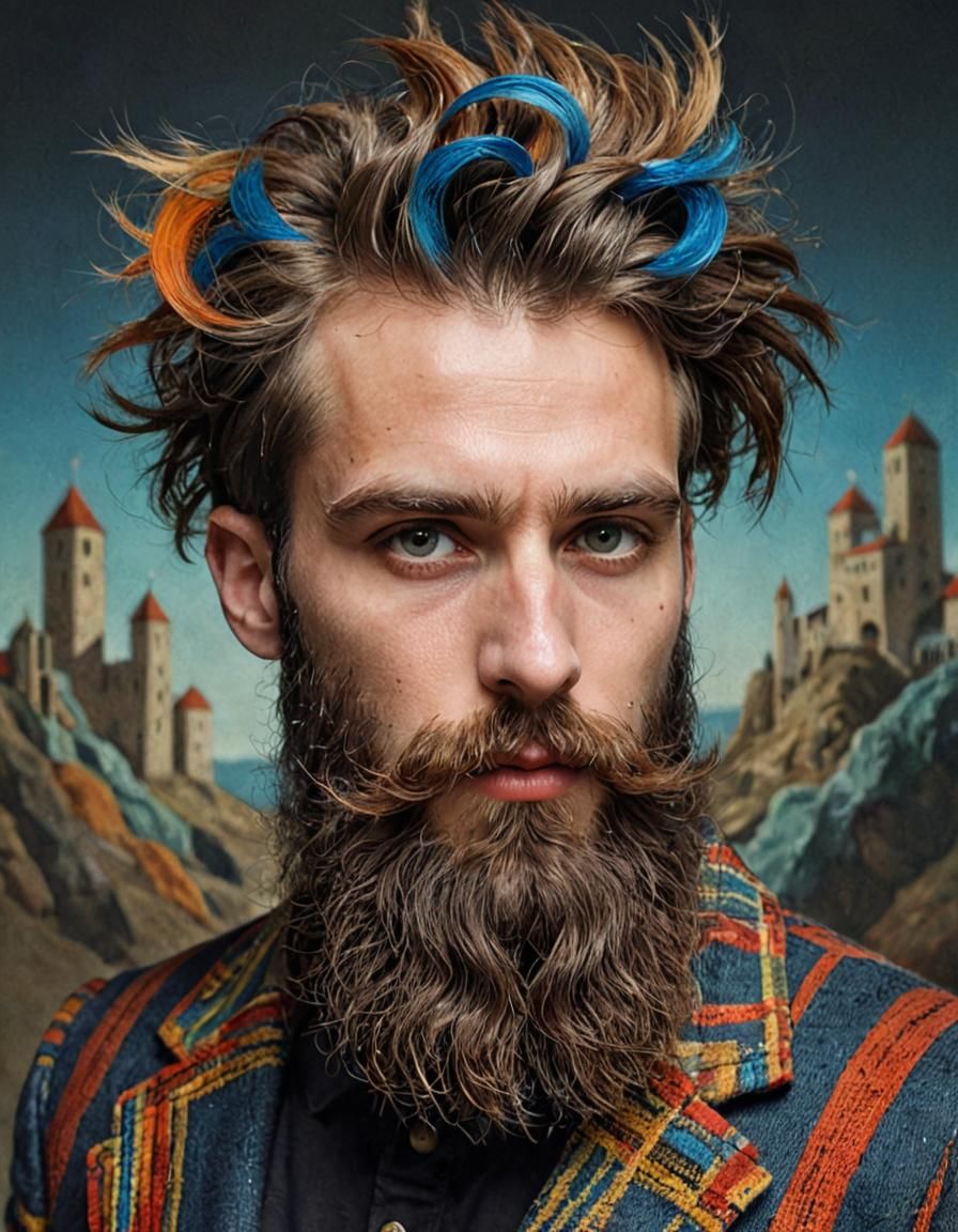 Young Man with Beard in Bauhaus Style