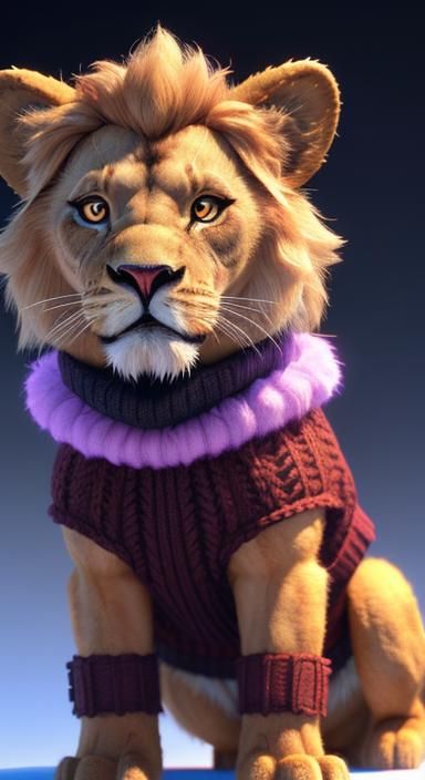 Pixar-Style Lion Cyborg in Synthwave Steampunk Style