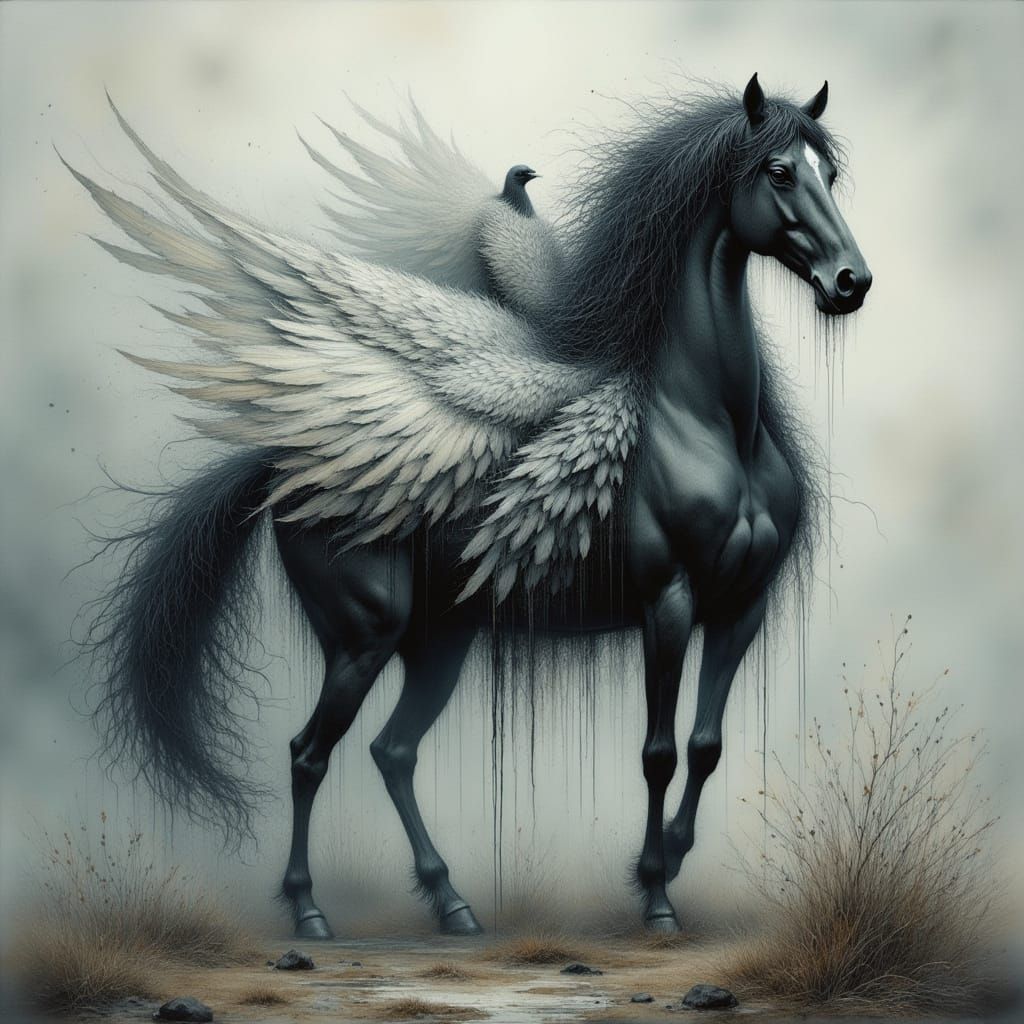 Horse and Swan Hybrid in Dreamy Landscape