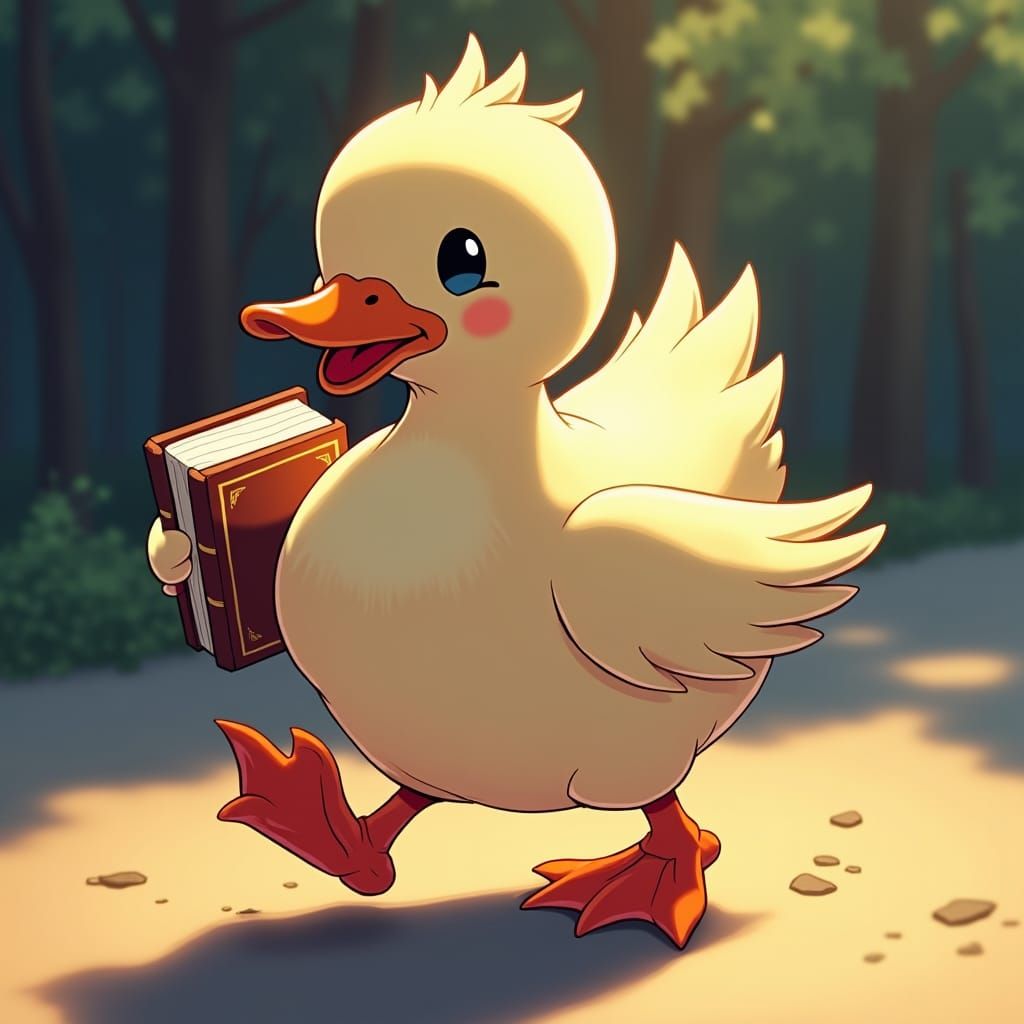 Duck with Book in Studio Trigger Anime Style