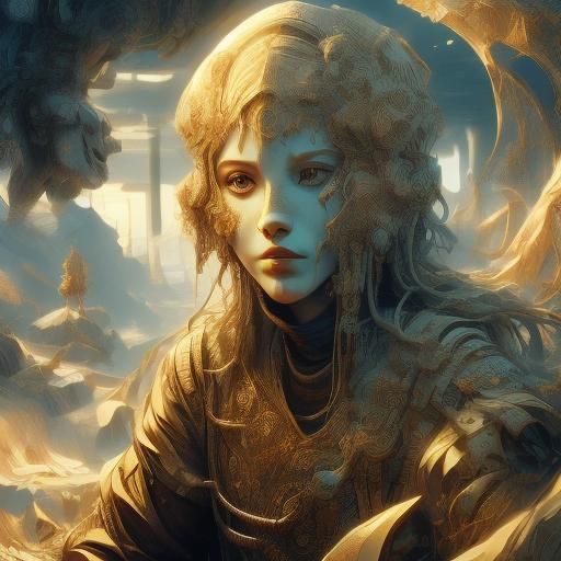 Surreal Scarface Woman in Bizarre Landscape