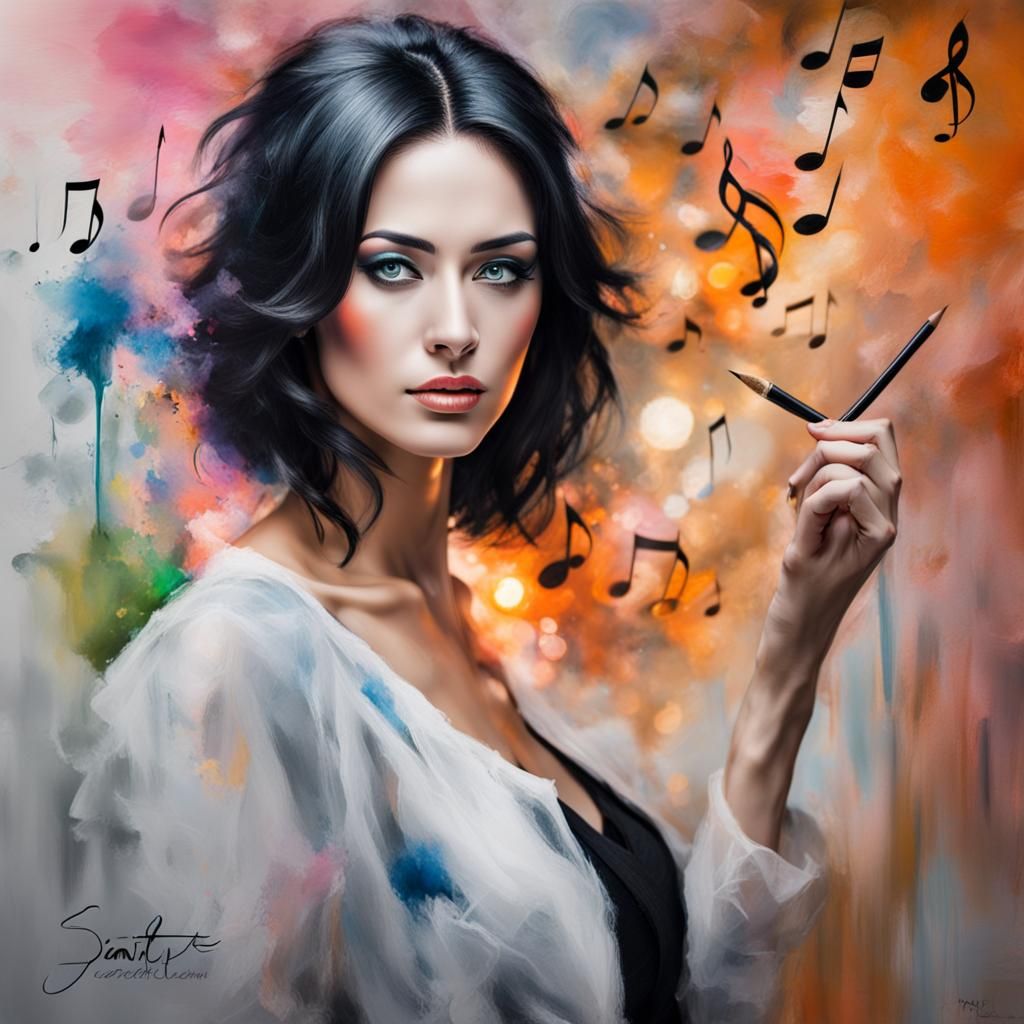 Musical Woman Portrait in Fashion Sketch Style