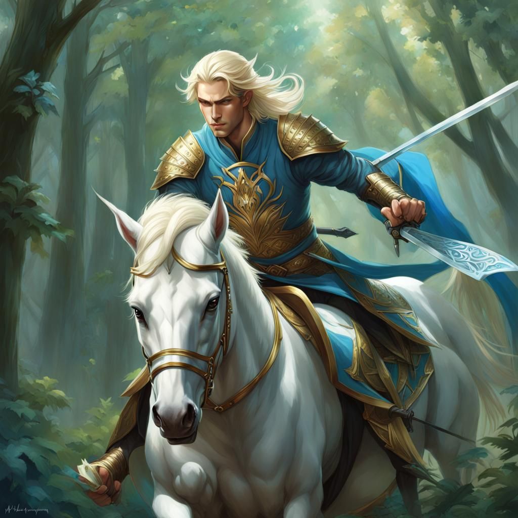 Elf on Horse with Sword in Digital Illustration