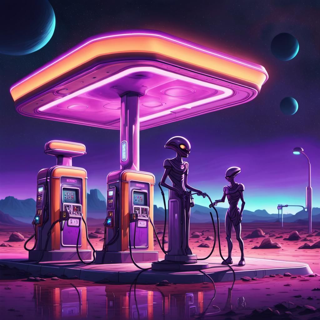Retro-Futuristic Alien Gas Station Concept Art
