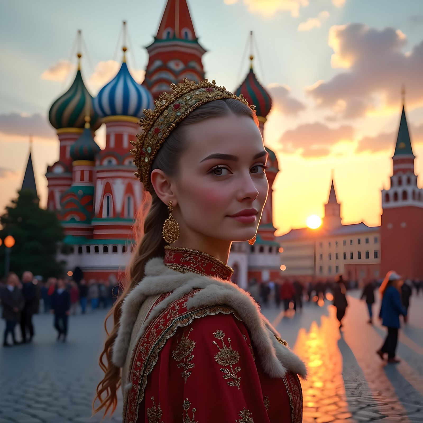 Russian Lady in Red Square: Digital Art