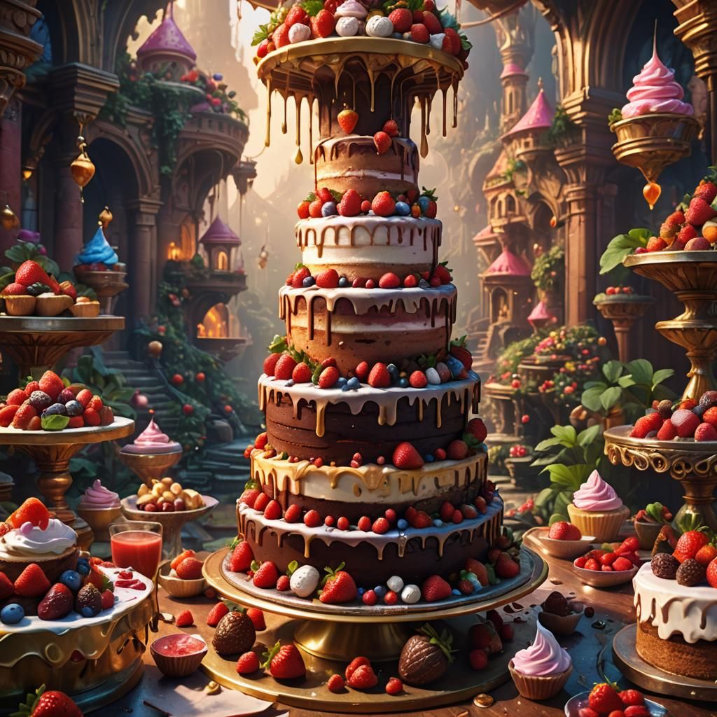 Majestic Four-Layer Cake in a Fantasy Setting