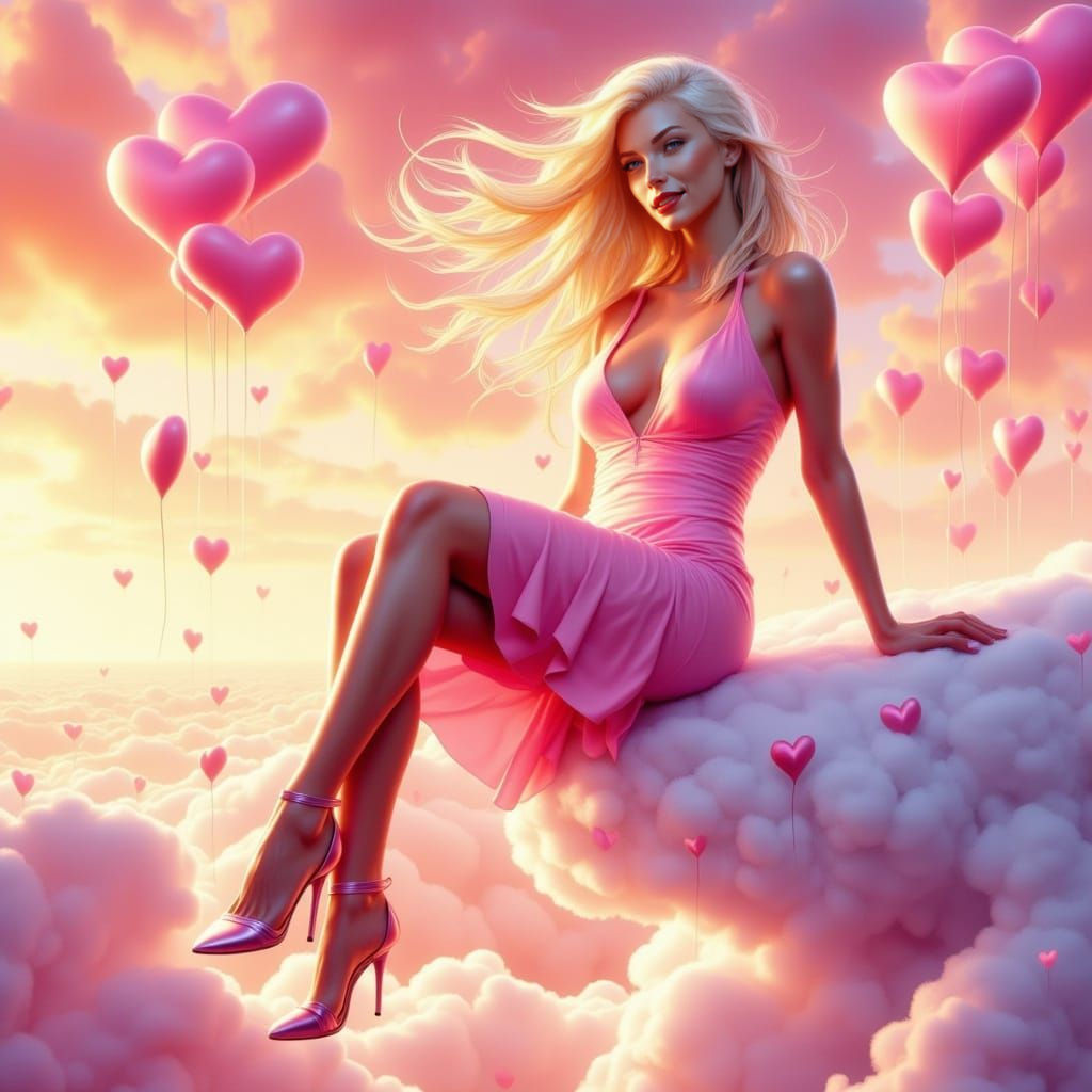 Sensual Goddess Surrounded by Love in Vibrant Pastel Hues