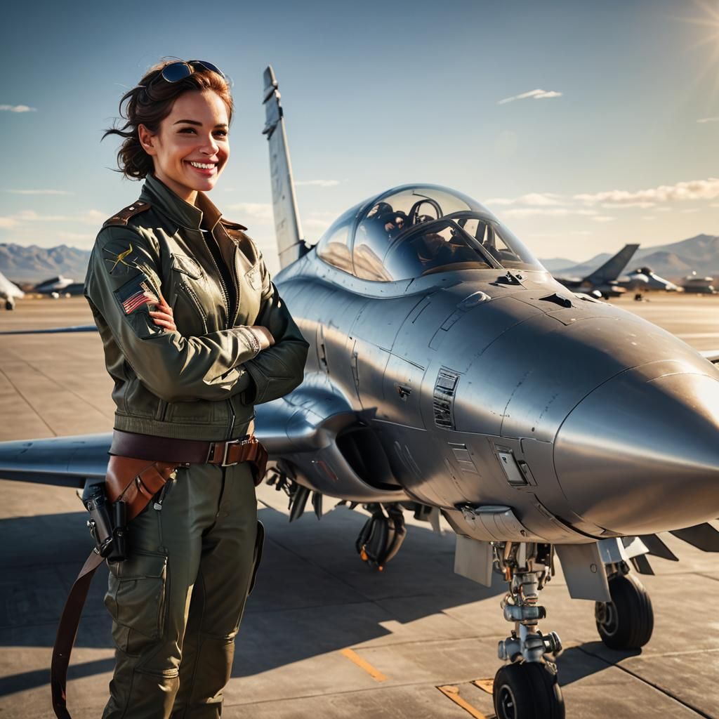 Female Jet Fighter Pilot Portrait in Digital Art