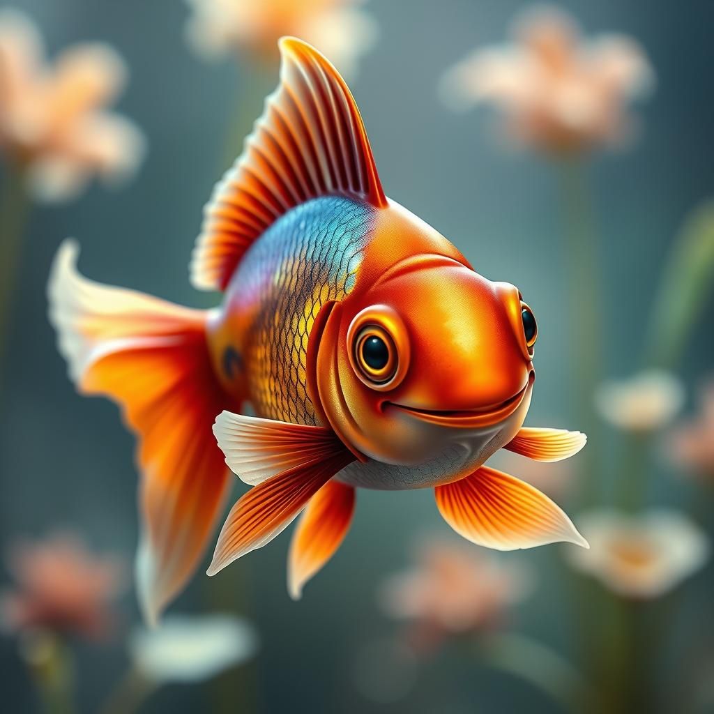 Fantail Goldfish Smiling, Surreal Digital Art