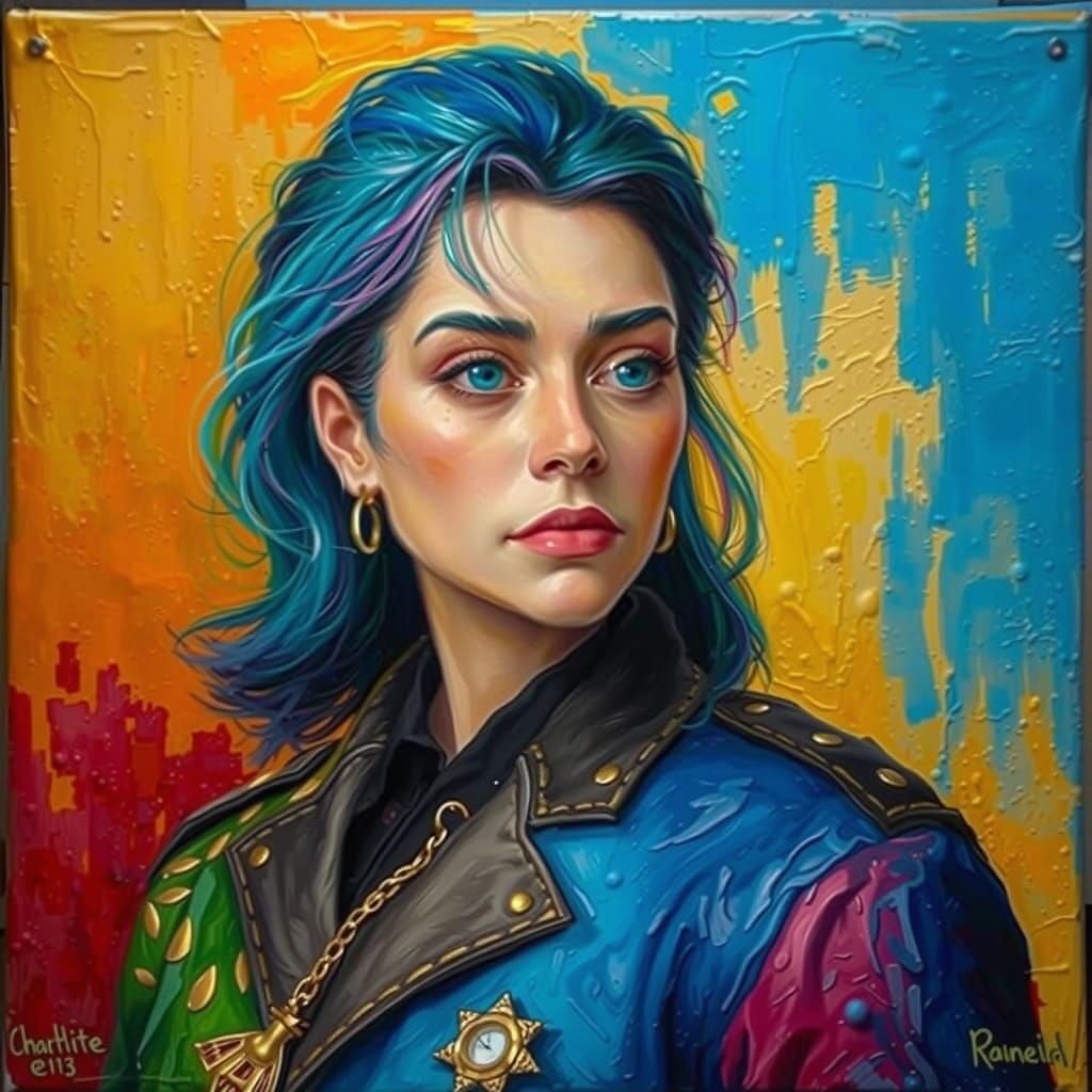 Woman Walking in Neo-Impressionist, Expressionist Style