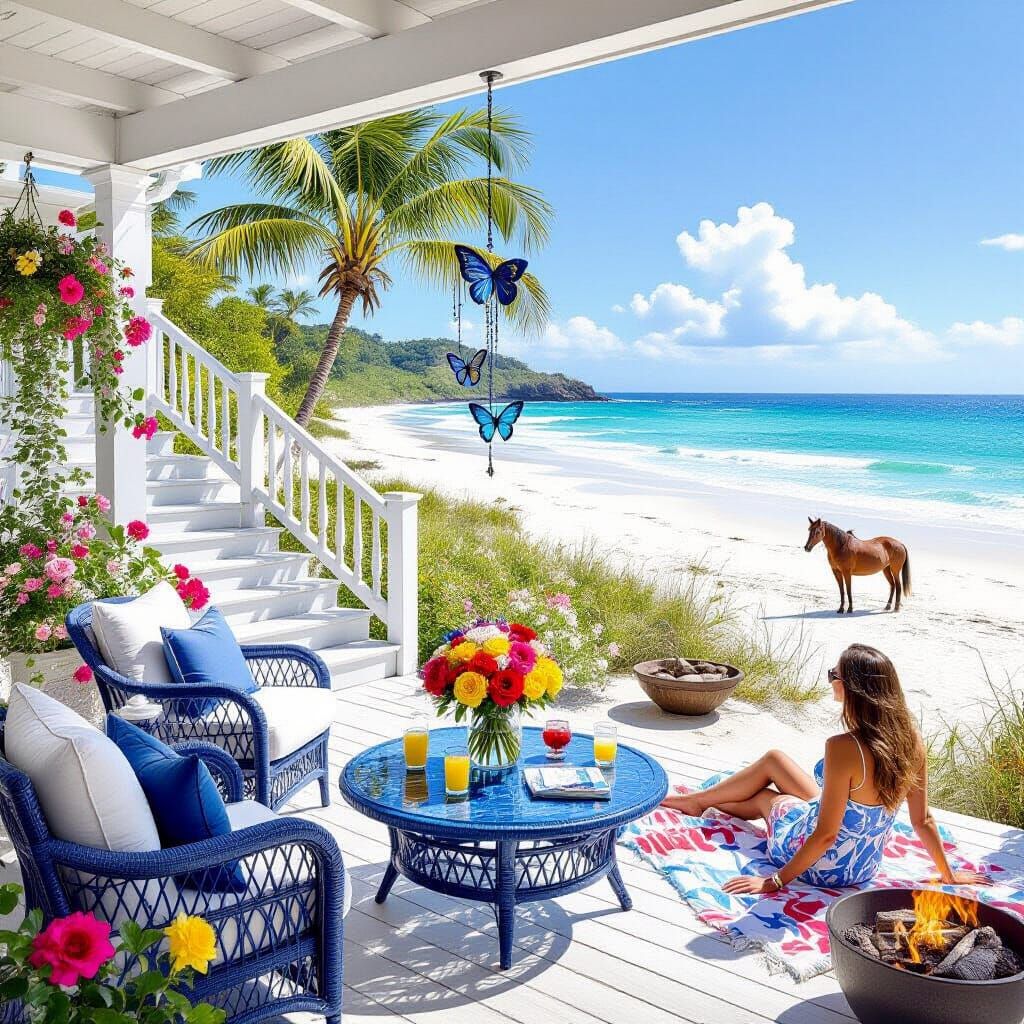 Romantic Beach Sunrise with Enchanted Forest and Roses