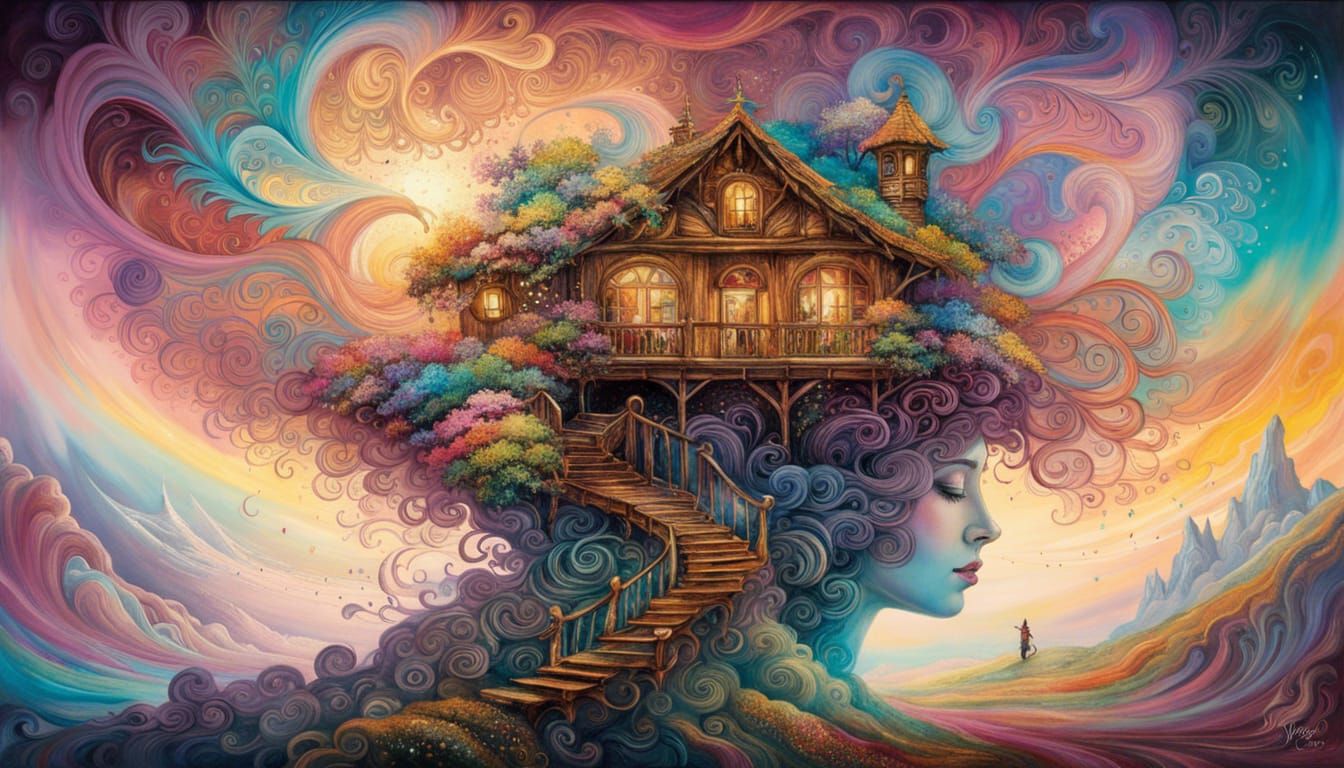 Magical Cabin of Colorful Dreams in Fantasy Painting