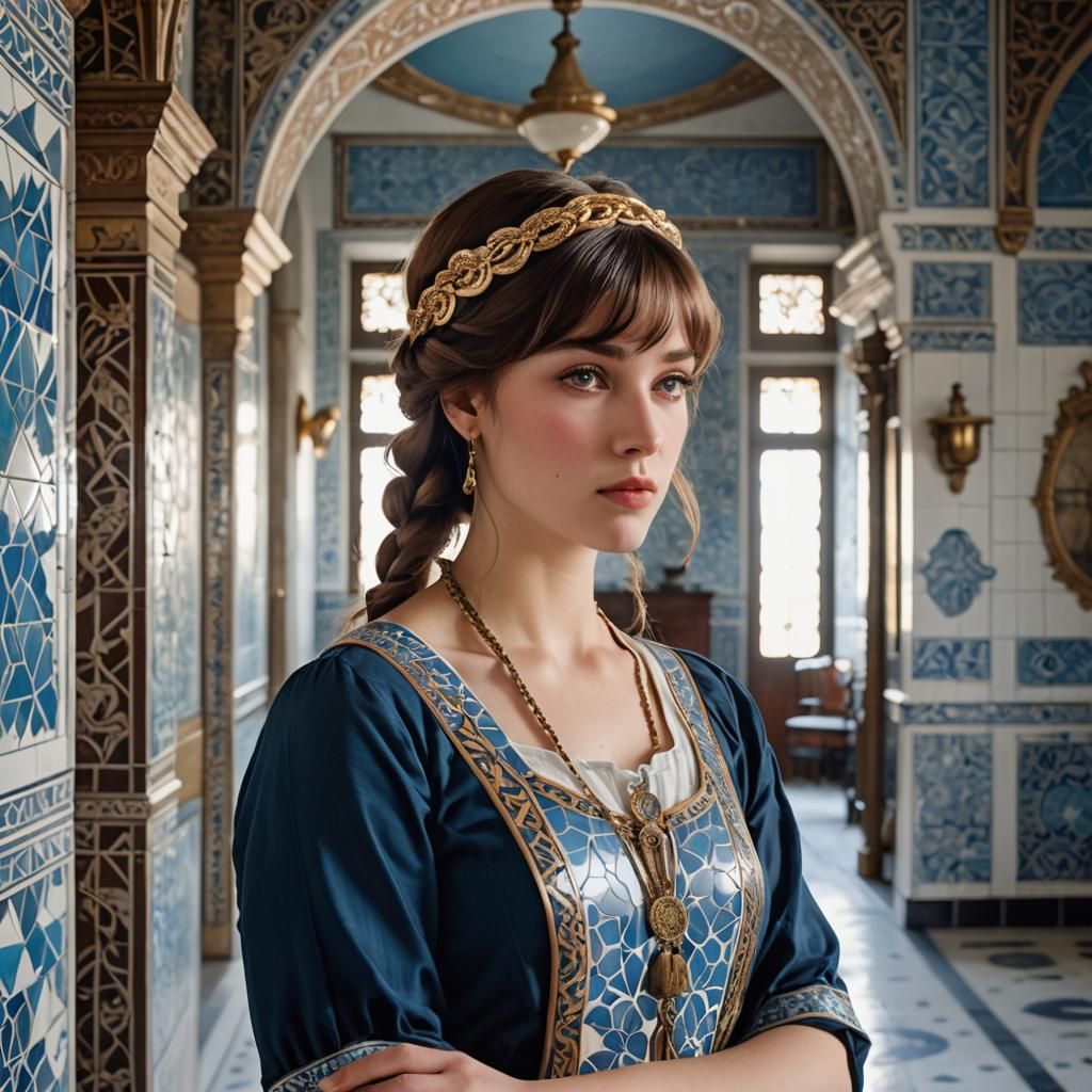 Art Nouveau Woman in Tiled Hall