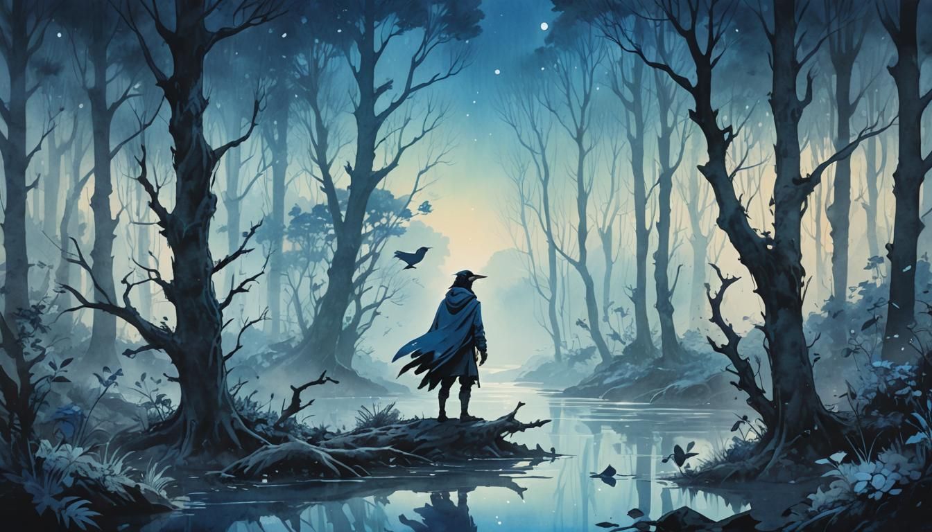 Blue Forest Watercolor Concept Art