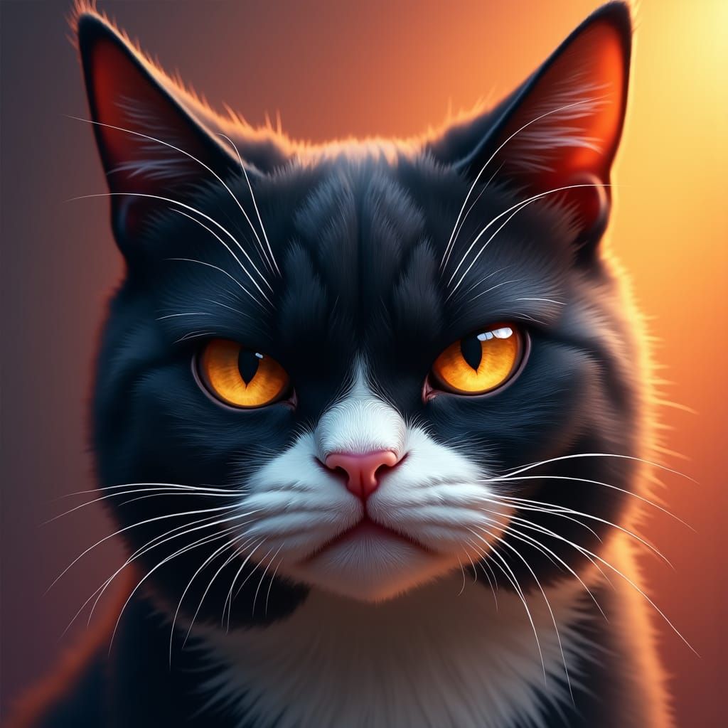 Grumpy Cat Portrait in Hyperrealistic Digital Art