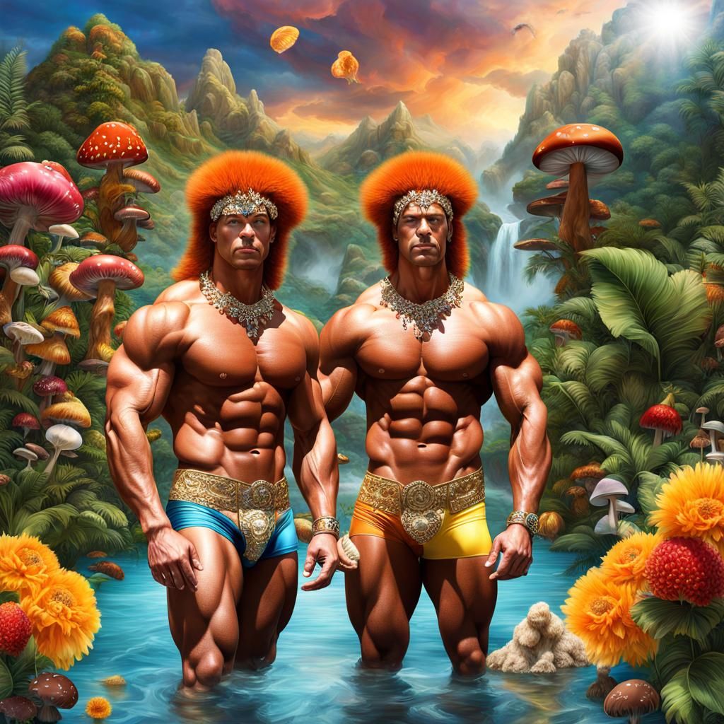 Hyperreal Bodybuilders in a Fantasy Stage