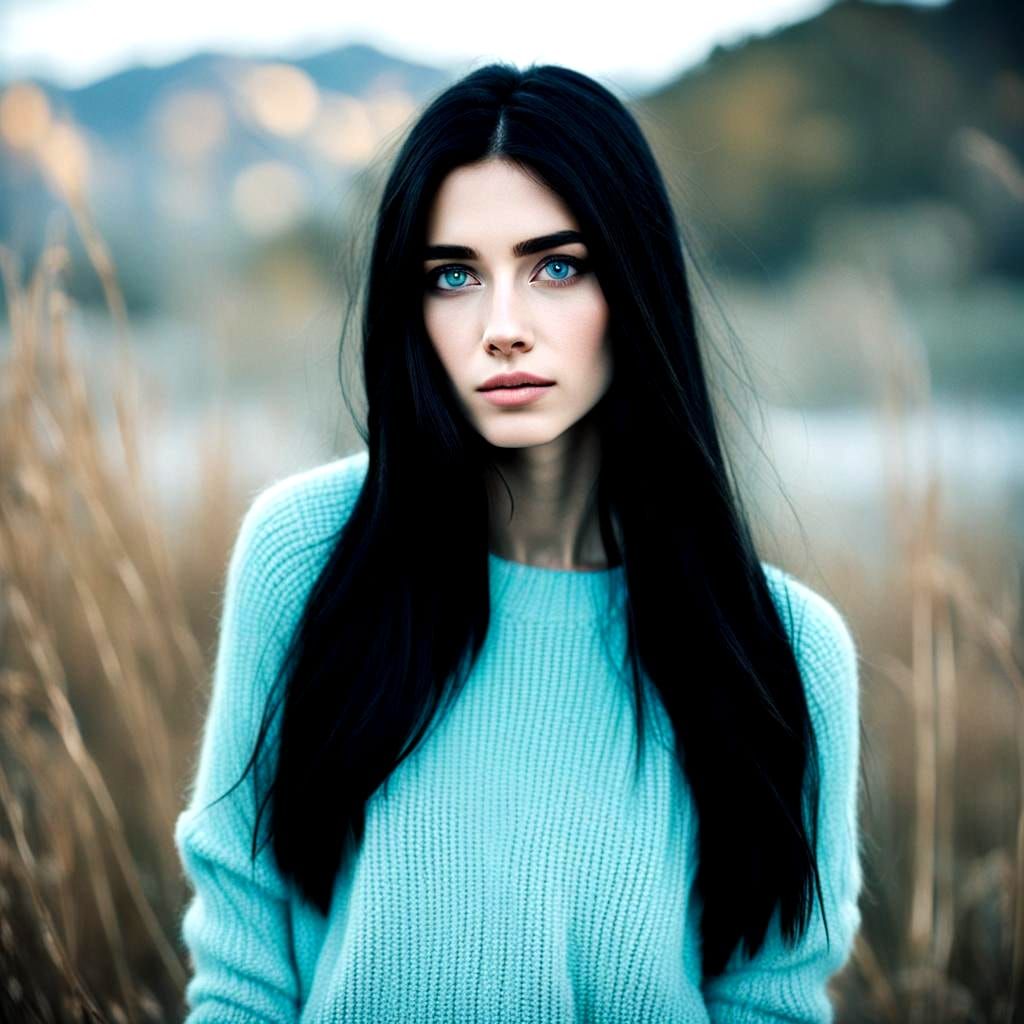 Portrait of a Slender Woman with Blue Eyes