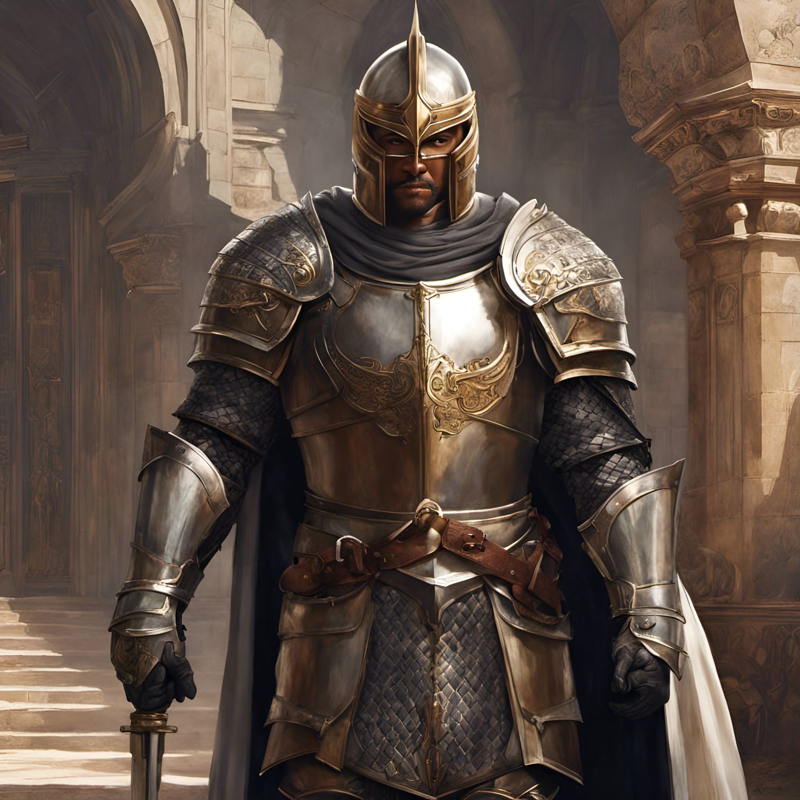 African Knight in Ghibli-esque Watercolor Painting