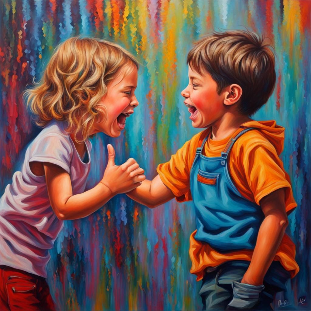Boy Tries to Give Girl Cooties: Acrylic Art