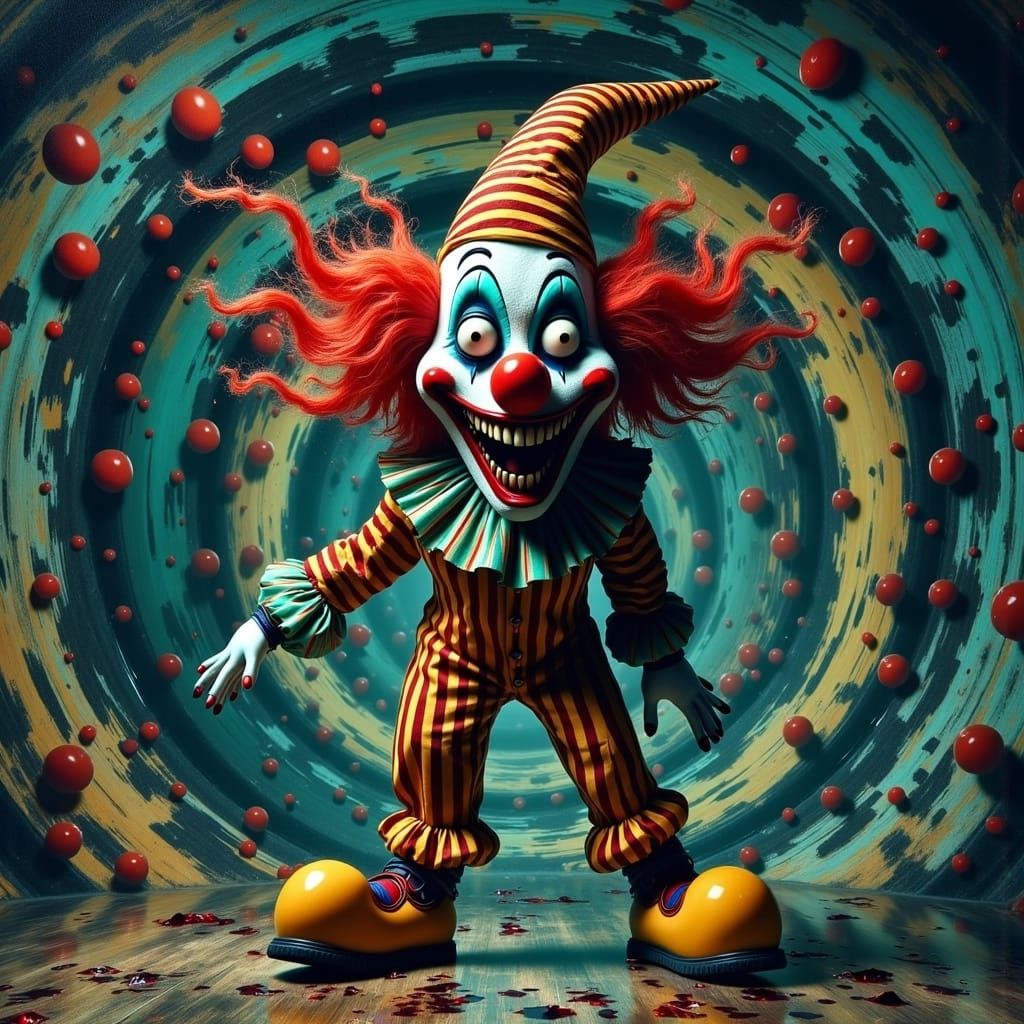 Psychedelic Clown in Funhouse Mirror Tunnel