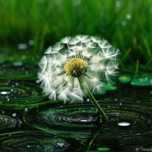 Dandelion Dewdrops in Cinematic Garden Setting