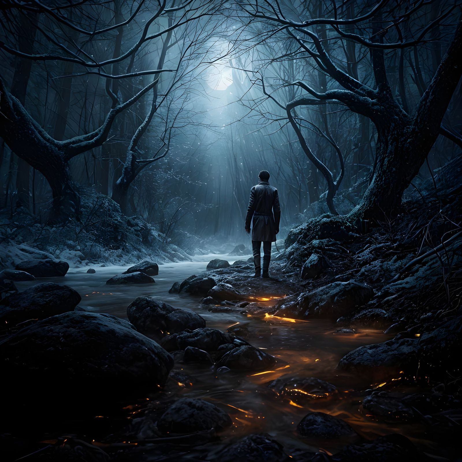 Man Lost in Enchanted Winter Forest