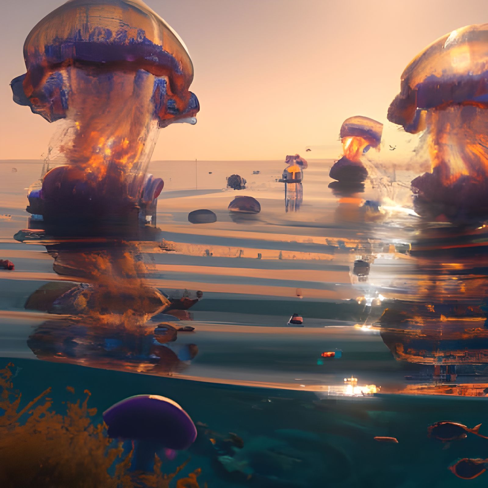 Spectacular Jellyfish Migration in Volumetric Lighting