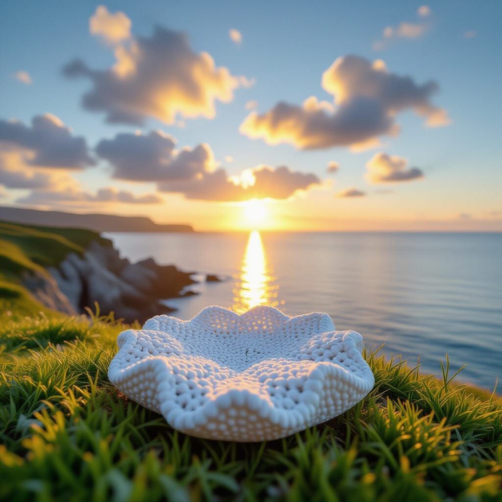 Rock Lace Pebble Sculpture Under Knitted Clouds