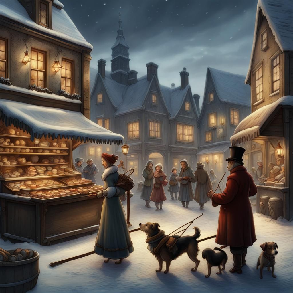 Winter Market Scene in Anton Pieck Style