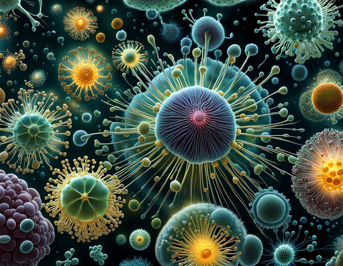 Microscopic Amoebas: Detailed Scientific Illustration