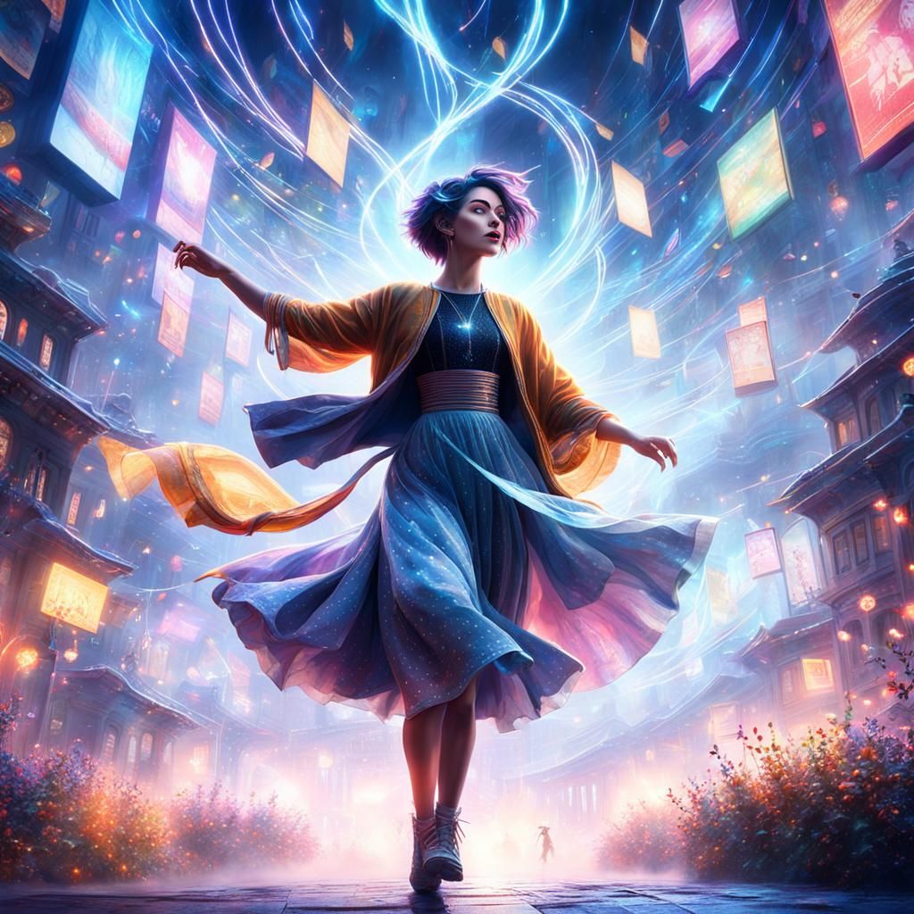 Dramatic Digital Painting of a Girl Dancing and Singing in a...