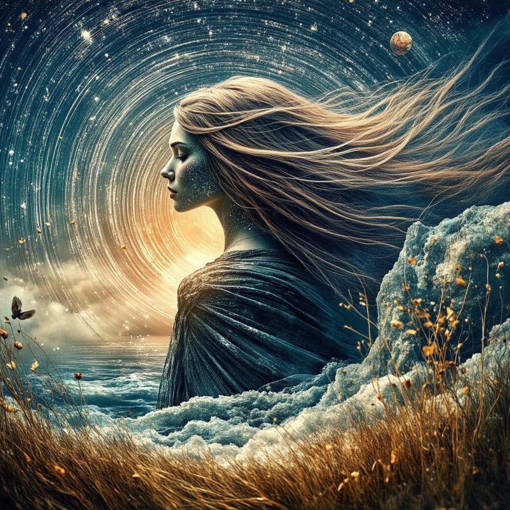 Mystical Woman in Scandinavian Landscape Digital Art