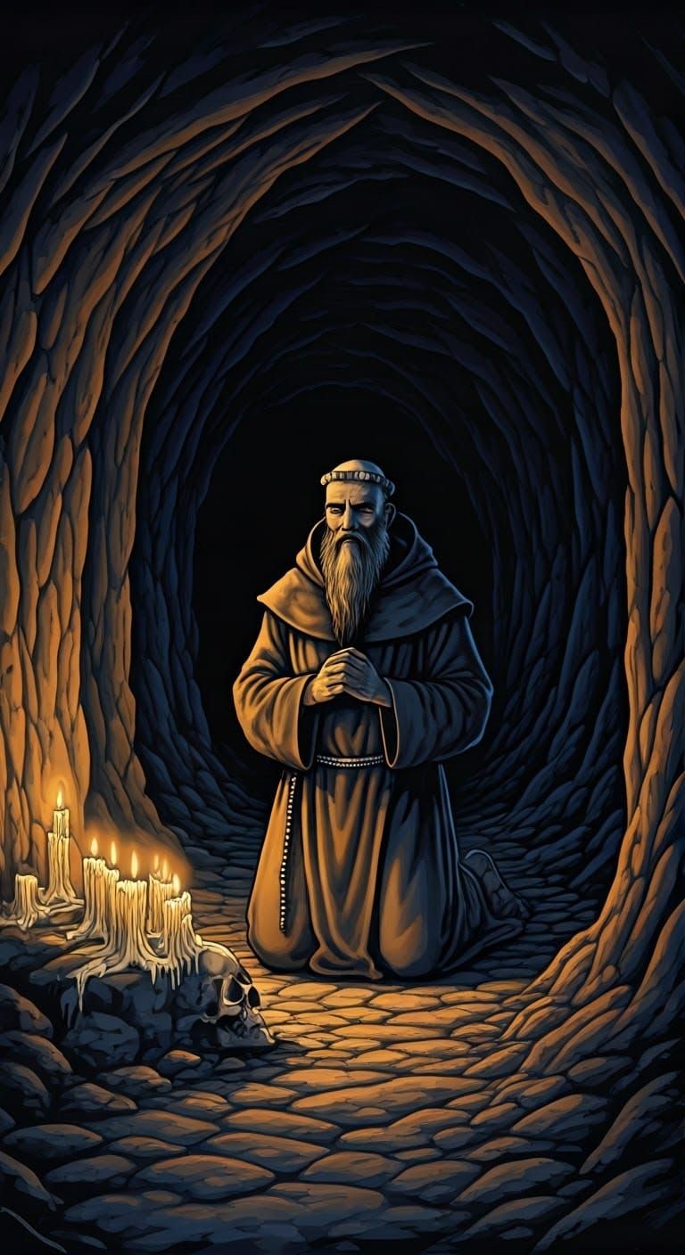 Carthusian Monk Meditating in Dark Fantasy Style