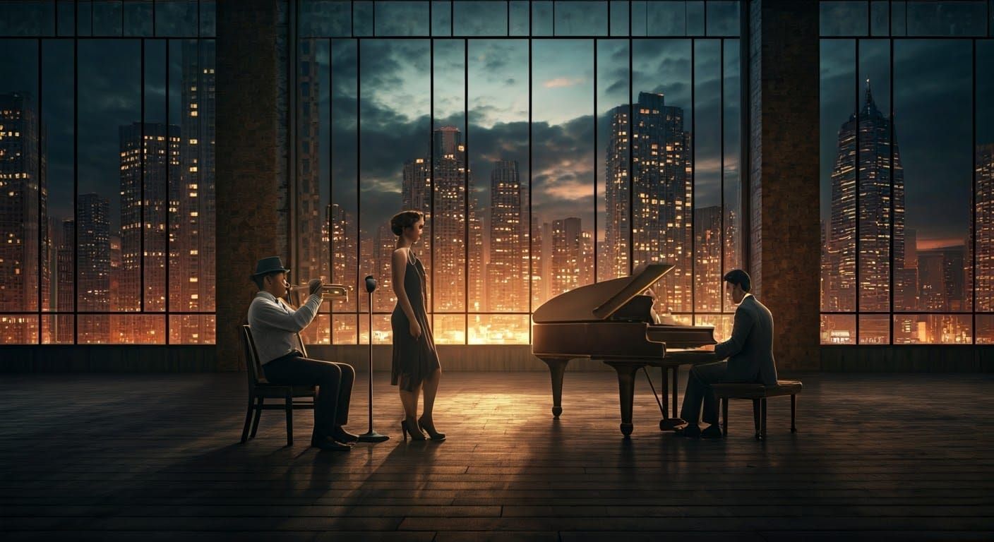 Rooftop Jazz Performance Under a Dramatic Sky