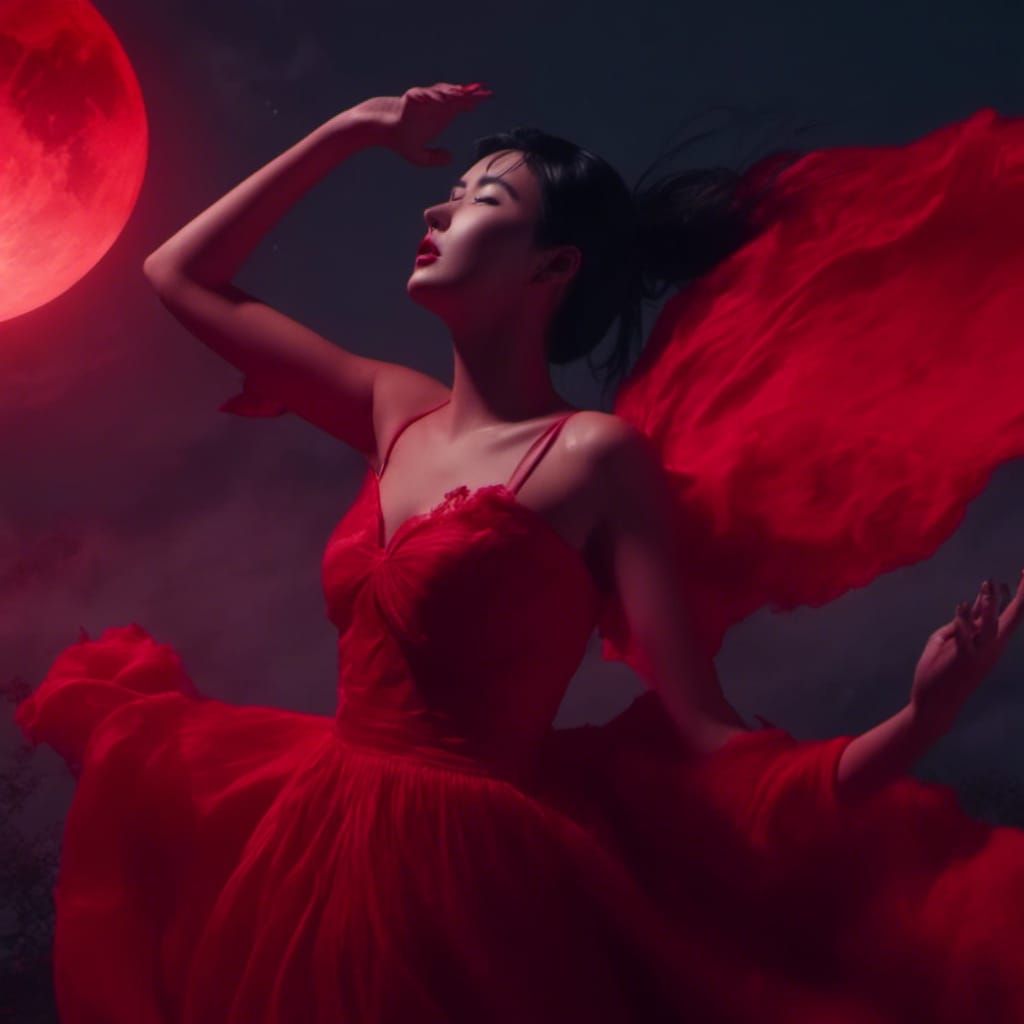 Blood Moon Fairy on Cliff in Red Mist
