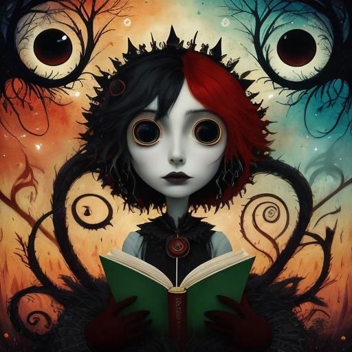 Gothic Punk Girl Reading: A Vibrant Fairytale Scene
